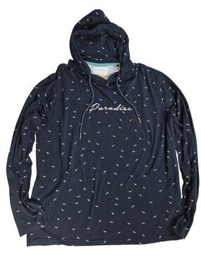 Denim & Flower Ricky Singh Navy Bird Print Paradise Lightweight Hoodie Large